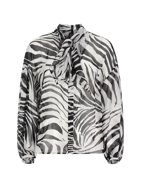 Bluză Max Mara cu funde cu model zebră alb