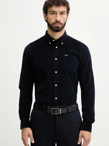 Риза Barbour RAMSEY със стандартна кройка с яка с копче черно