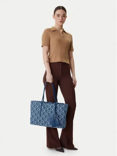 Calvin Klein Дамска чанта Emblem Aop Denim Tote W/ Pouch син