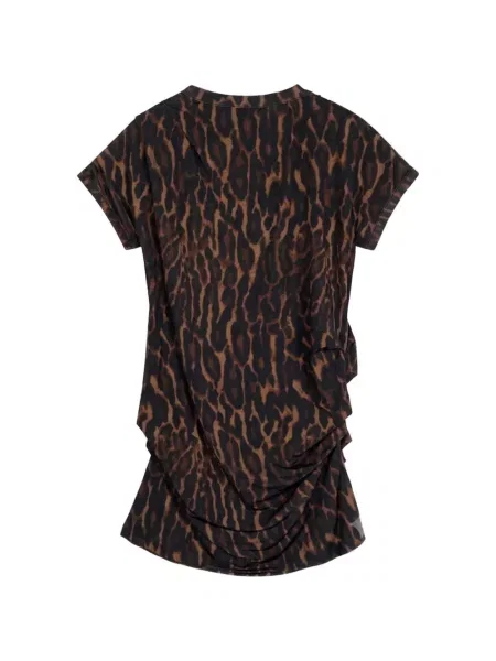 Bluză Ganni cu imagine cu model leopard drapată maro