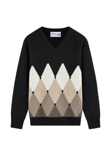 Pulover Ballantyne cu decolteu în V cu model argyle negru