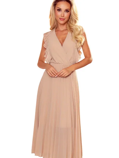 Rochie Numoco cu volane plisată de costum roz
