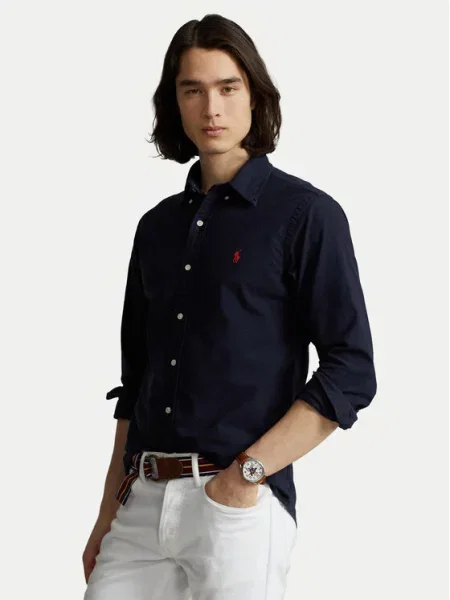 Polo Ralph Lauren Marškiniai Bsr Tamsiai Custom Fit mėlyna