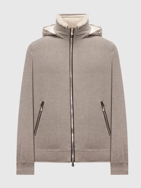 Пухова куртка з вовни з хутром Brunello Cucinelli бежева