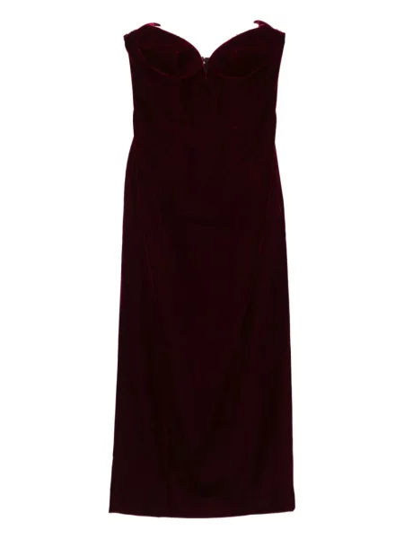 Aksamitna sukienka midi Mugler do kolan bez ramiączek czerwona