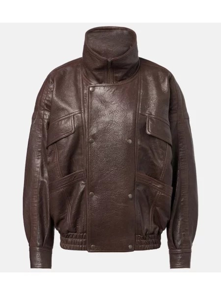 Kurtka skórzana Saint Laurent dwurzędowa brązowa