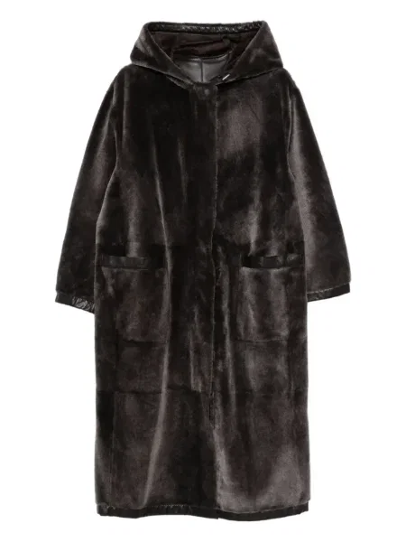 Palton Giorgio Armani cu glugă maro