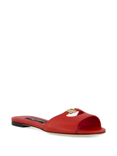 Bőr papucs Dolce & Gabbana autogrammal piros
