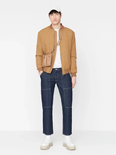 Trendyol Прямі джинси Темно-синій без підкладки сині