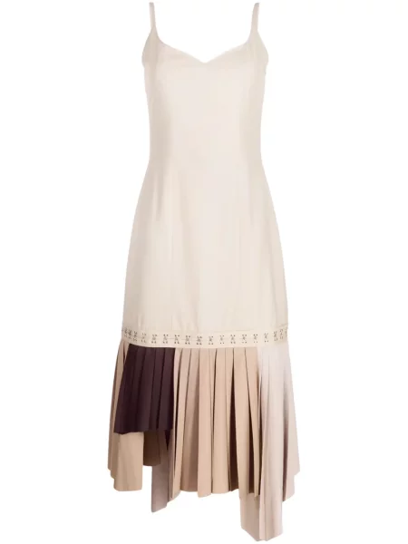 Sukienka midi Rokh plisowana do kolan garniturowa brązowa