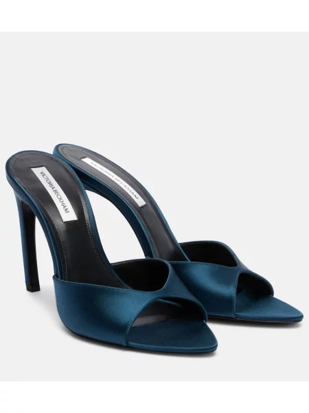Papuci tip mules Victoria Beckham din satin albastru