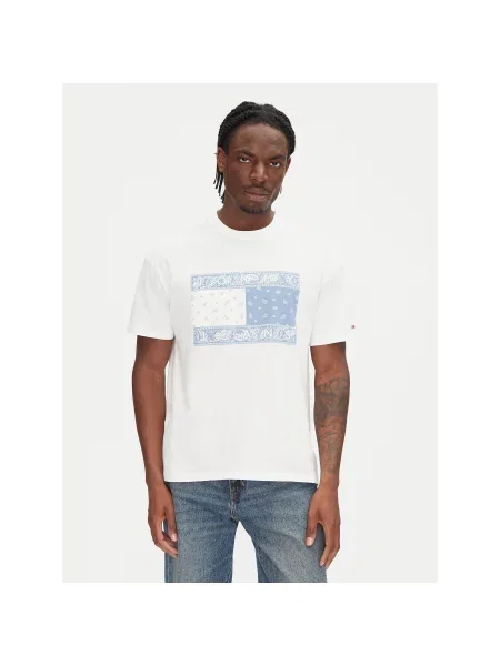 Tommy Jeans T-shirt Paisley Flag Écru Relaxed Fit