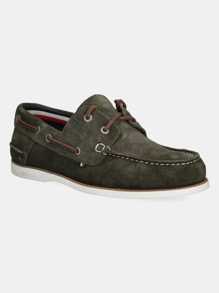 Велурени мокасини Tommy Hilfiger TH BOAT SHOE CORE SUEDE зелено