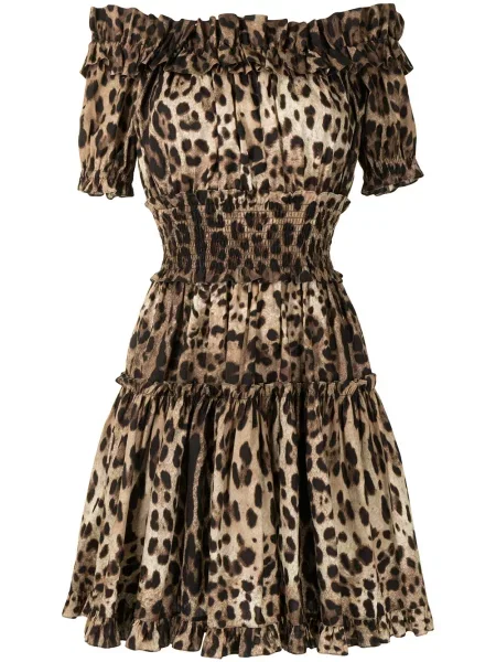 Rochie mini Dolce & Gabbana cu imagine cu model leopard scurtă maro