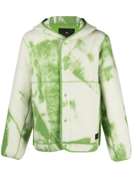 Geacă Y-3 din fleece cu glugă verde