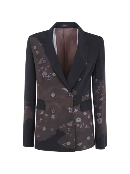 Sacou Ibrigu cu model floral cu imagine cu două rânduri de nasturi negru