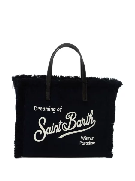 Geantă shopper Mc2 Saint Barth cu franjuri de catifea cord albastru