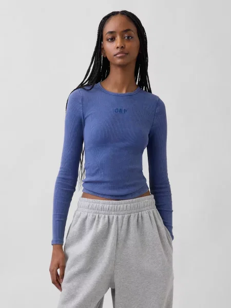 Tricou Gap cu nervuri cu autograf albastru