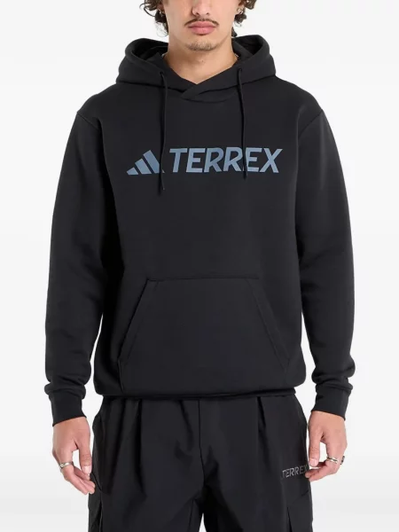Τρέξιμο fleece μπλούζα Adidas με λαιμόκοψη v μαύρο