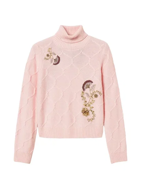 Heláncă Twinset cu broderie de lână cu model floral roz