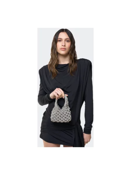 Satynowa mała torebka Hibourama z cyrkoniami szara