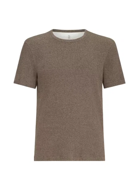 Tricou Brunello Cucinelli din jerseu cu decolteu rotund maro