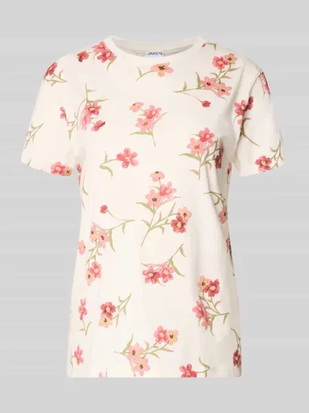 T-shirt we wzór na całej powierzchni z okrągłym dekoltem Jake*s Casual biała