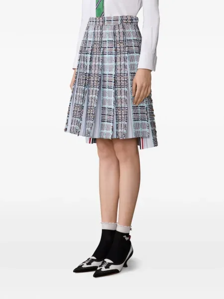 Карирана плисирана плисирана пола Thom Browne до коляното синьо