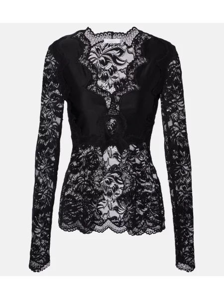 Top Rabanne din dantelă negru