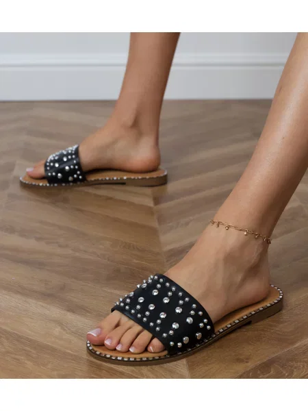 Sandale D/ceo fără toc cu tepi negru