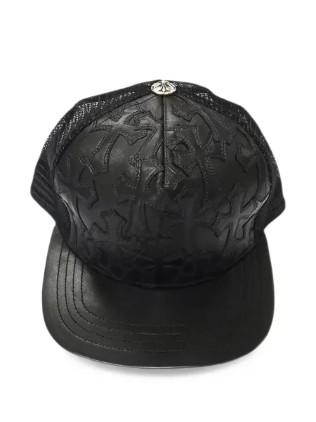 Căciulă Chrome Hearts din piele cu motiv cu inimi negru