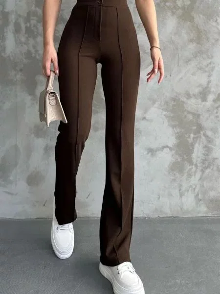 Pantaloni Dewberry cu talie înaltă maro