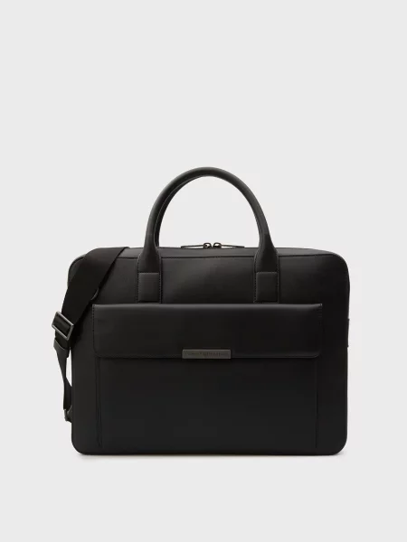 Кожаная сумка для ноутбука Tommy Hilfiger в деловом стиле черная