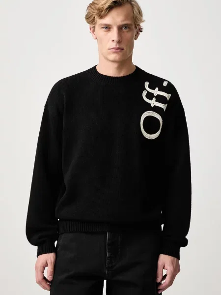 Off-White Vertical Bookish pulover cu lână pentru bărbați alb