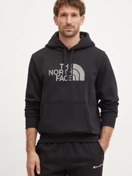 Суичър с качулка The North Face с качулка с принт черно