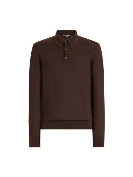 Tricou polo Dolce & Gabbana din cașmir maro