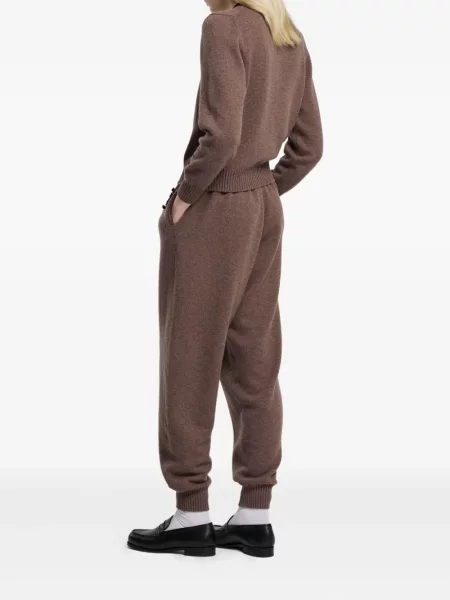 Pantaloni Barrie cu broderie tricotate maro