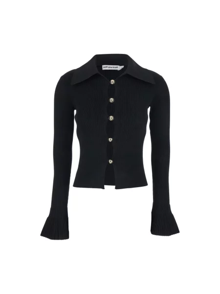 Kardigan Self-portrait z wysokim kołnierzem czarny