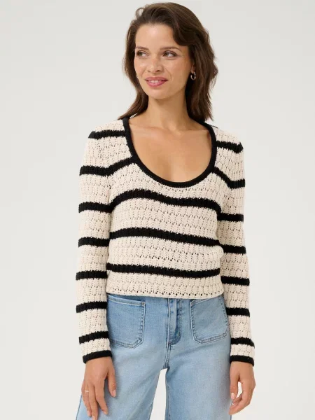Kaffe Pulover Eleanor kitt / negru alb