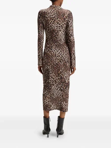 Rochie midi Hugo cu imagine cu model leopard maro