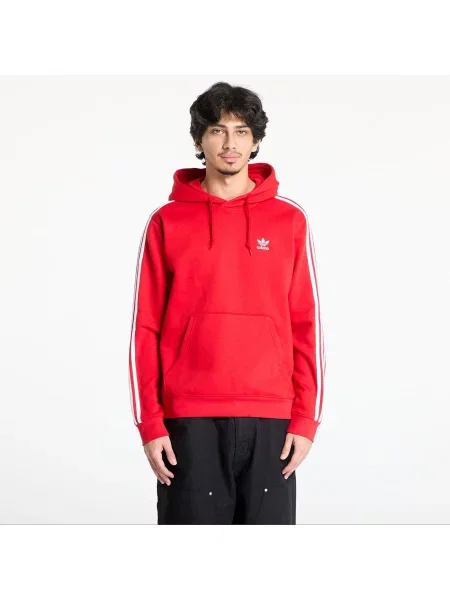 Суичър с качулка Adidas Originals на райета с качулка с апликация червено