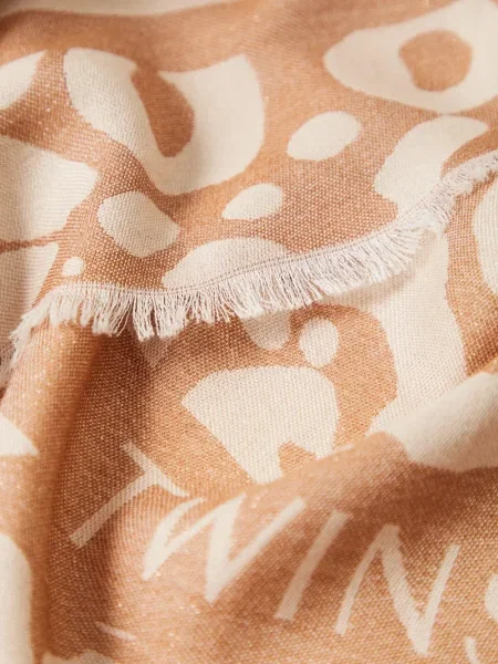 Fular Twinset cu franjuri cu model leopard maro