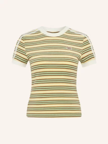 Adidas Originals Tričko Adidas Originals Summer Glow Slim Striped Z Froté béžová / tmavě hnědá / světle zelená bílé