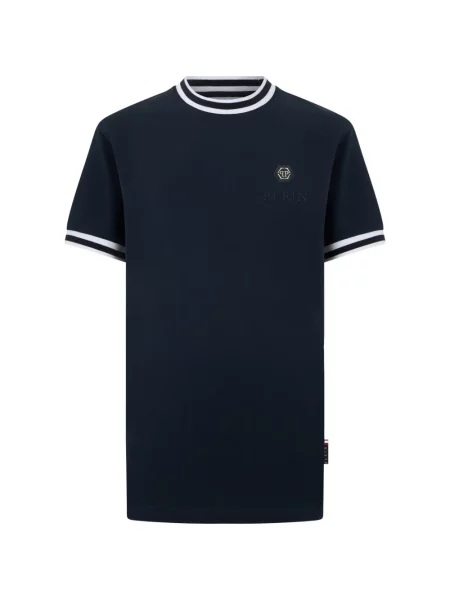 Tricou Philipp Plein cu dungi cu autograf albastru