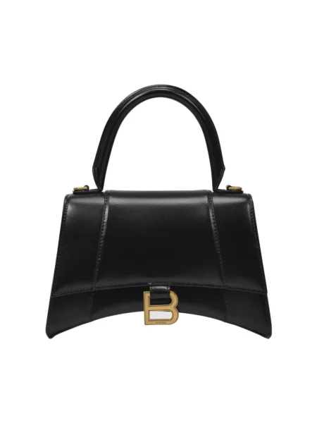 Mała torebka skórzana Balenciaga Hourglass skórzana czarna