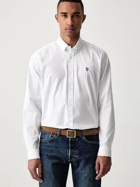 U.S. Polo Assn. cămașă pentru bărbați din STRETCH COTTON POPLIN alb