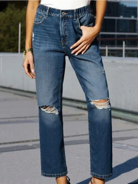 Джинси mom fit із потертостями темно-синій синій