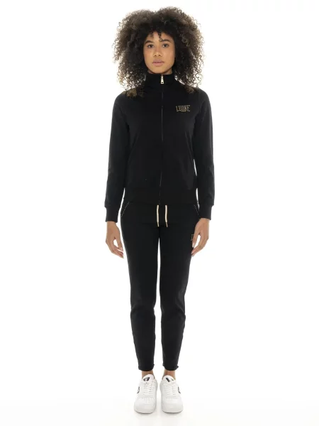 Dres Leone Apparel Chic Gold z kołnierzem i zamkiem z bawełny czarny