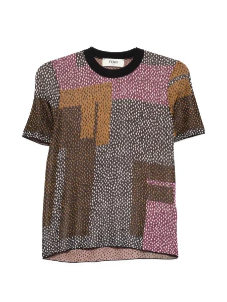 Tricou Fendi cu imprimeu geometric maro