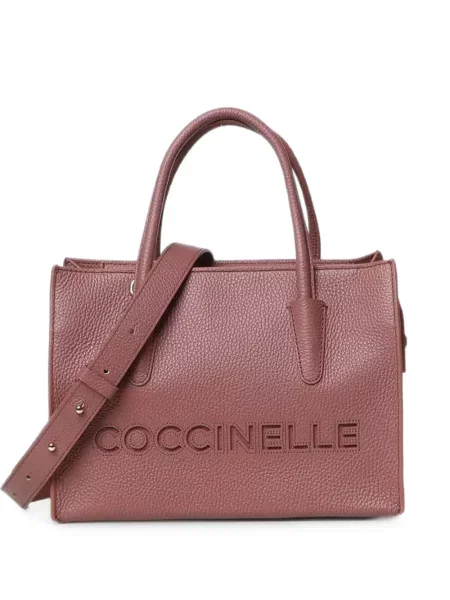 Geantă shopper Coccinelle din piele cu autograf roz